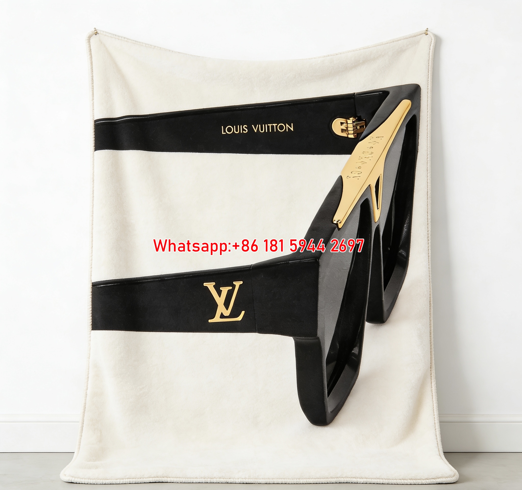 LV Black Gold Sunglasses Blanket LV Iconic Sunglasses Throw 060